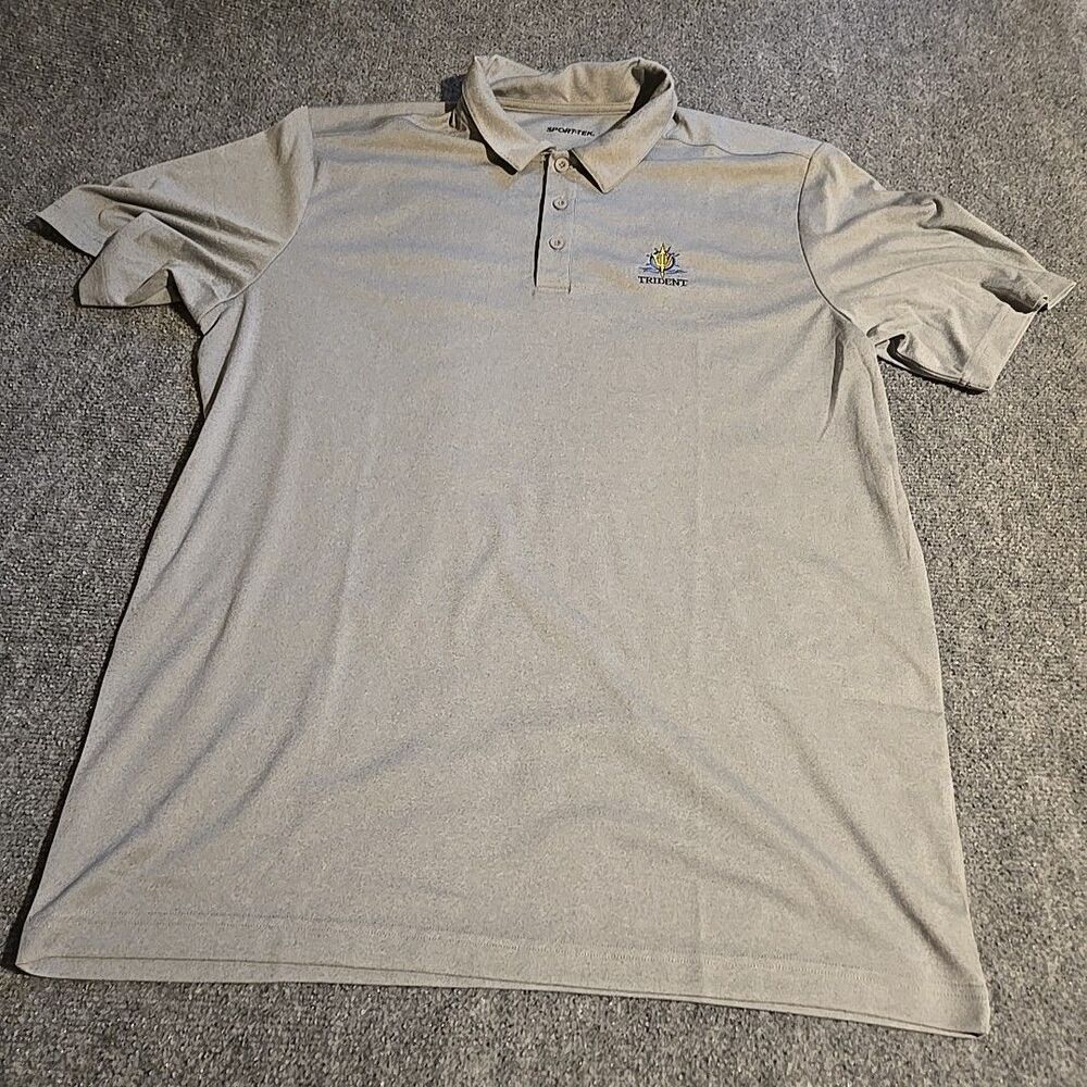 Trident Polo Shirt Mens 2XL Gray Short Sleeve Pullover 100% Polyester Sport-Tek